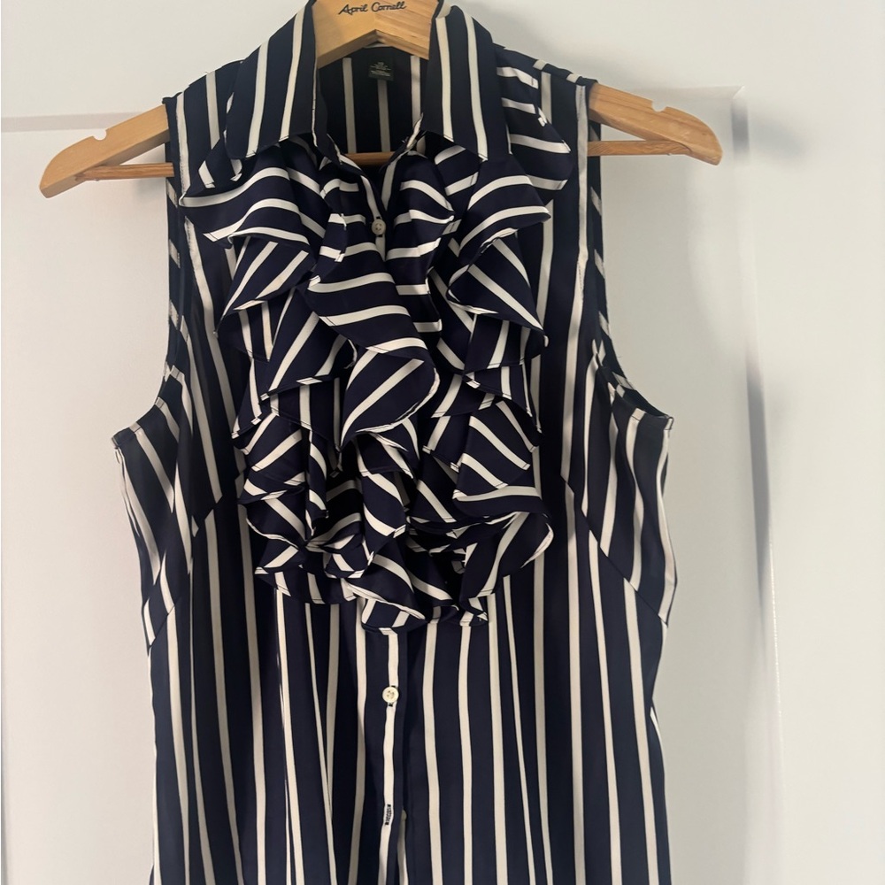 Navy and White Striped Blouse